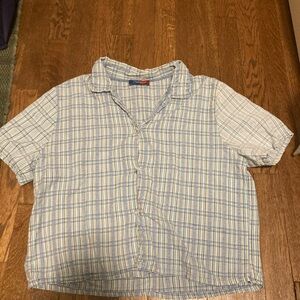 Women's Blue Plaid Button Down Shirt